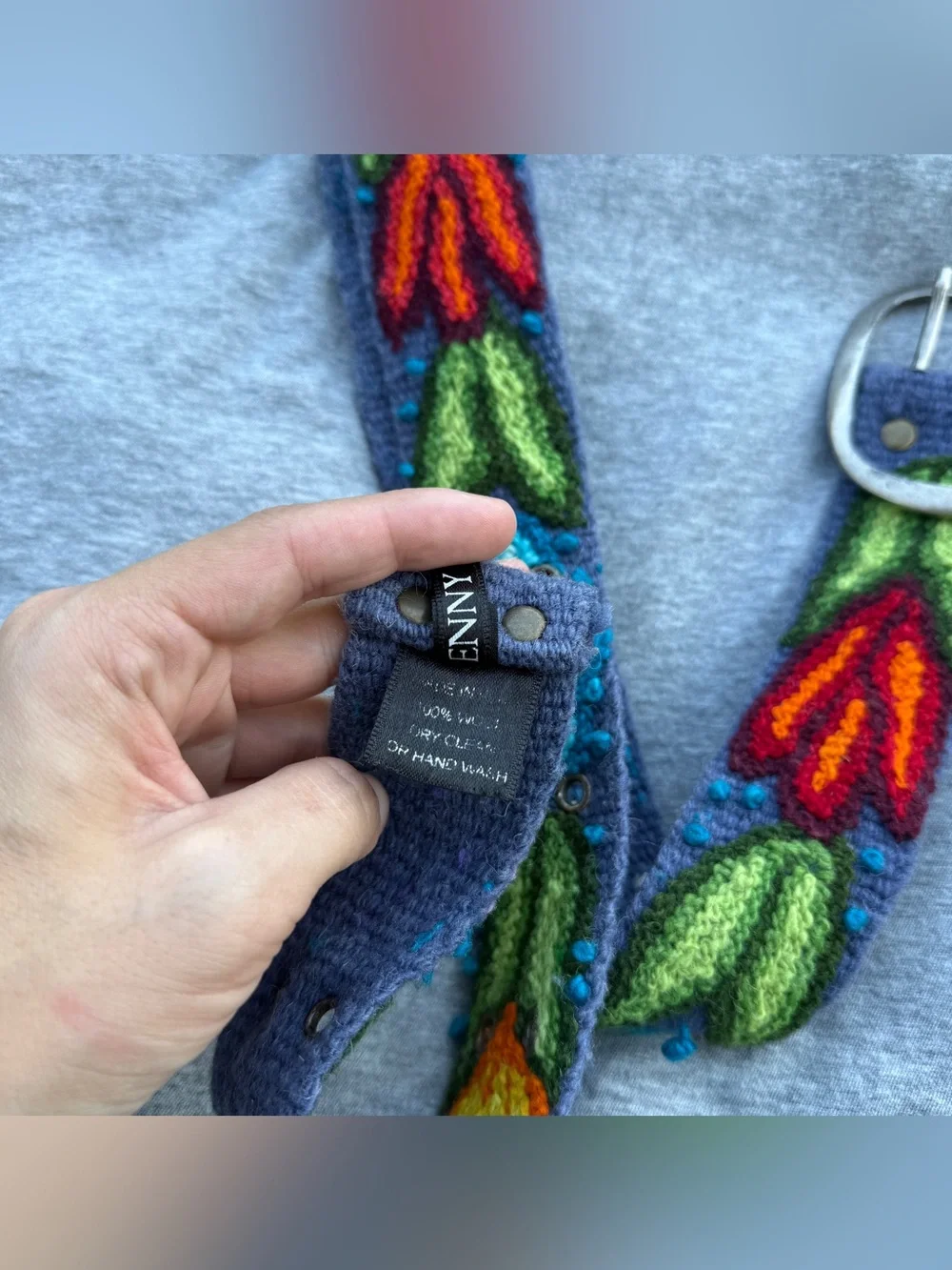 Jenny Krauss 100% Wool Hand-Embroidered Floral Belt Boho Peru Floral XS-M